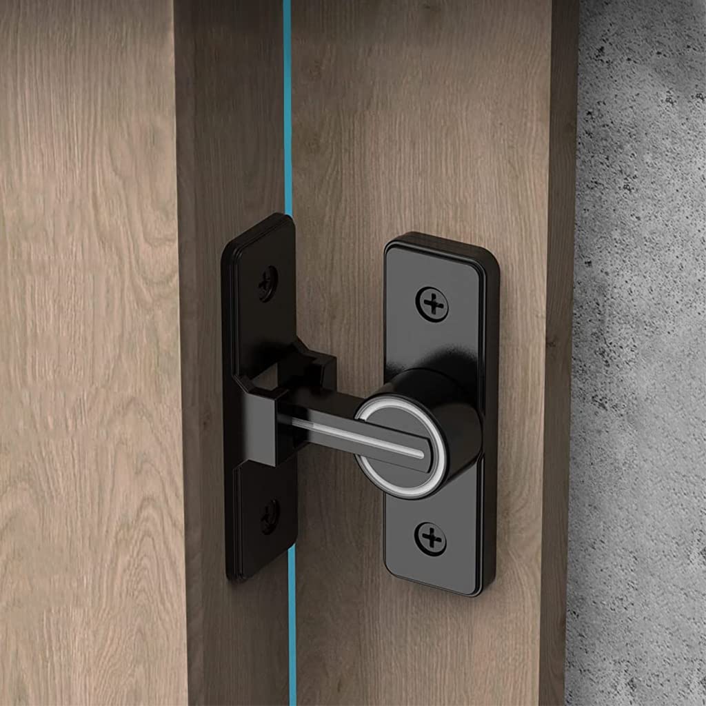 HASTHIP Sliding Door Locks, 90 Degree Heavy Duty Barn Door Lock Hardware with Reflective Strip Mark, Barn Sliding Door Latch Lock Suitable for Garden, Bathroom, Outdoor, Garage, Windo (Black) HASTHIP Sliding Door Locks, 90 Degree Heavy Duty Barn Door Lock Hardware with Reflective Strip Mark, Barn Sliding Door Latch Lock Suitable for Garden, Bathroom, Outdoor, Garage, Windo (Black)
